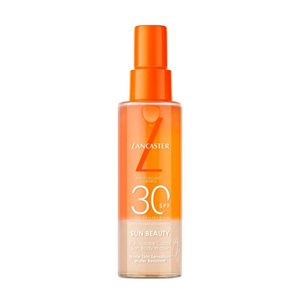 Lancaster Sun Beauty Solares Körperwasser SPF30 in einer Sprühflasche.