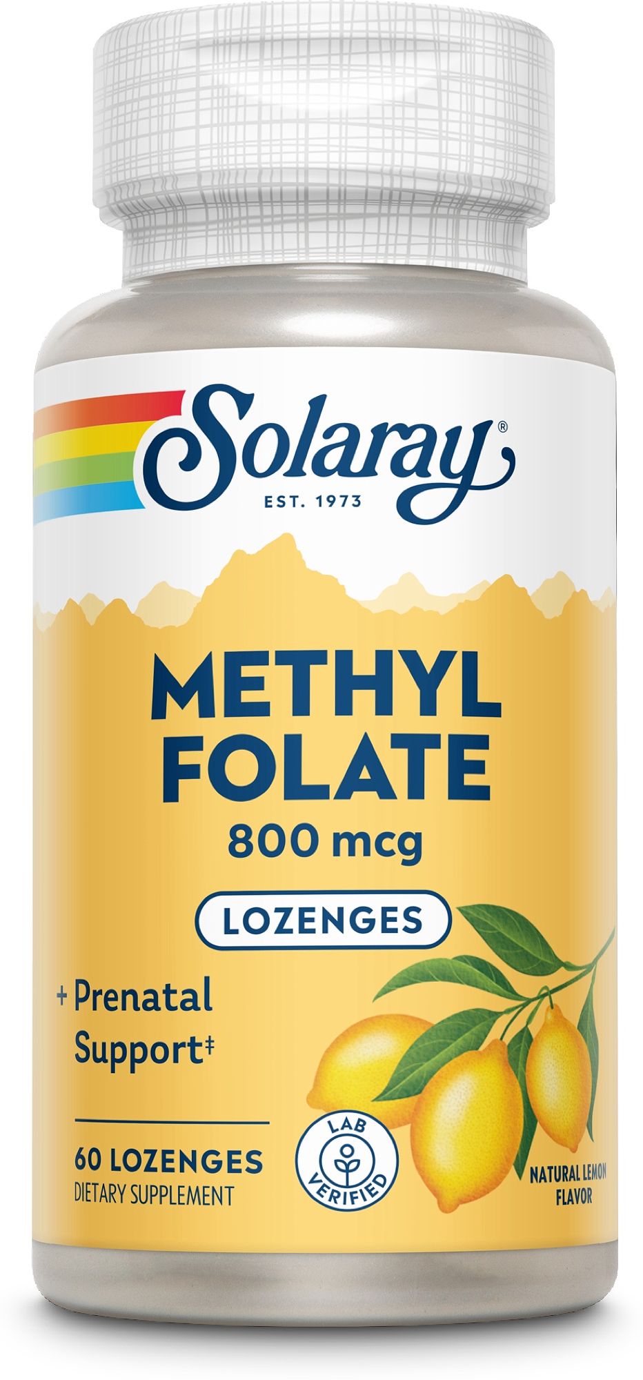 Solaray Methyl Folat 800 mcg Lutschtabletten mit Zitronengeschmack, 60 Stück.