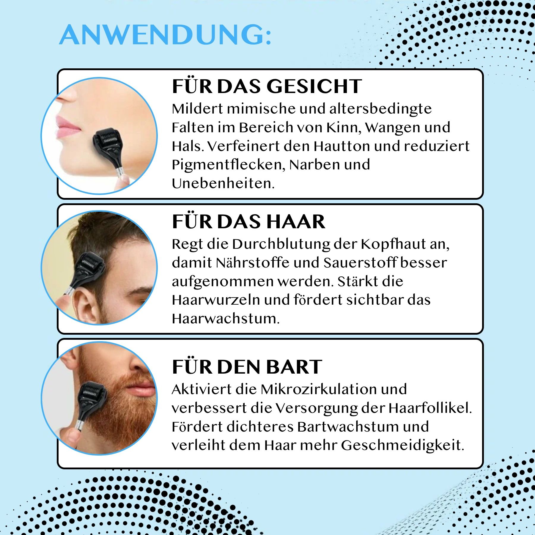 P-beauty Derma Roller Microneedling für Haarwachstum 5 in 1 0,5mm