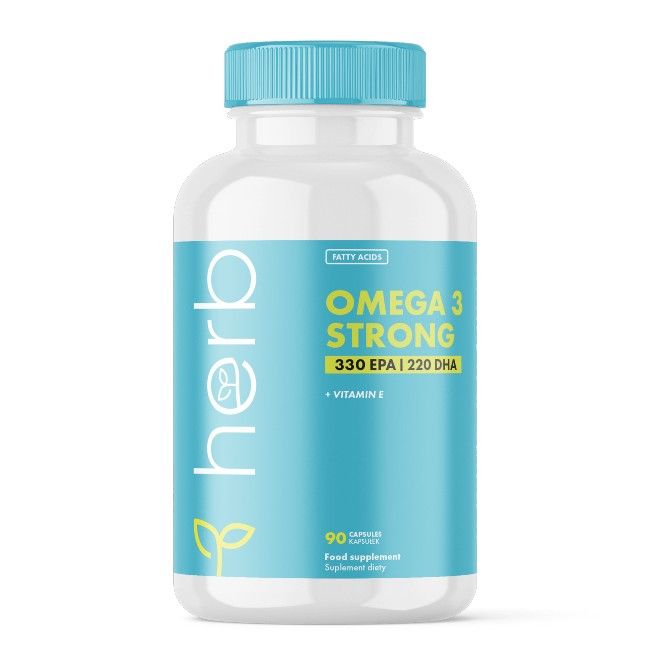 Herb Omega 3 Strong Kapseln mit 330 EPA und 220 DHA, Vitamin E. 90 Kapseln.