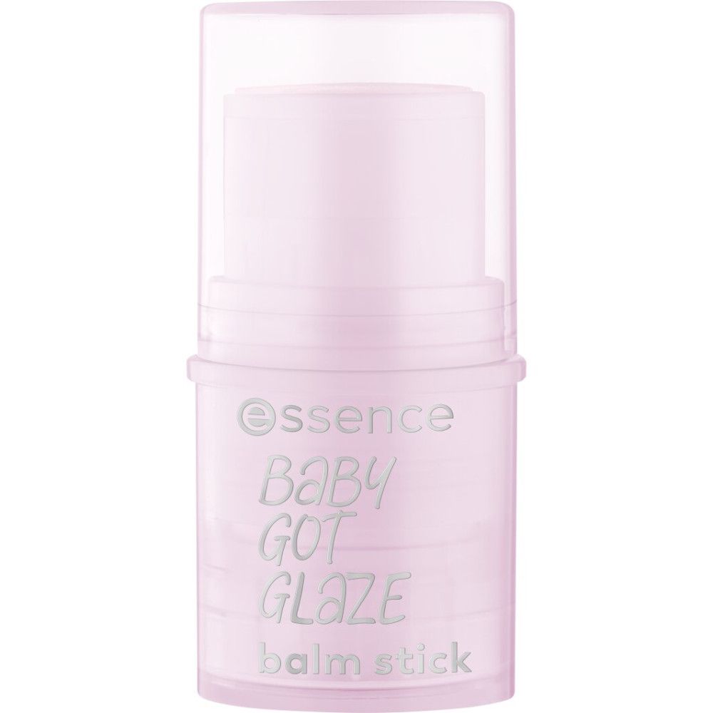 Essence Baby Got Glaze Stick Balsam. Rosa Verpackung. Produktname und Marke sichtbar.