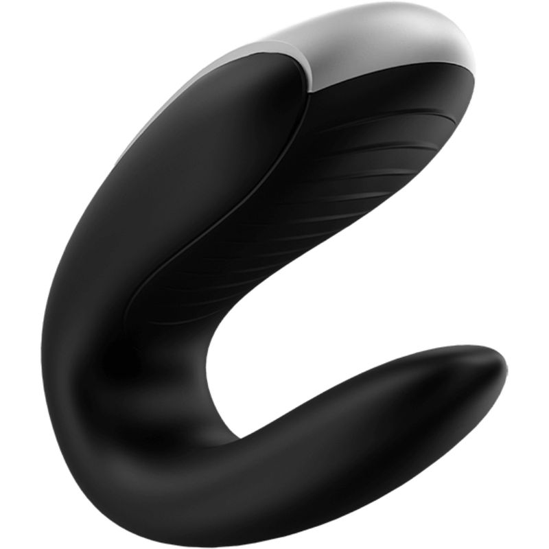 Schwarzer Partner-Vibrator mit silbernem Akzent, von der Seite.