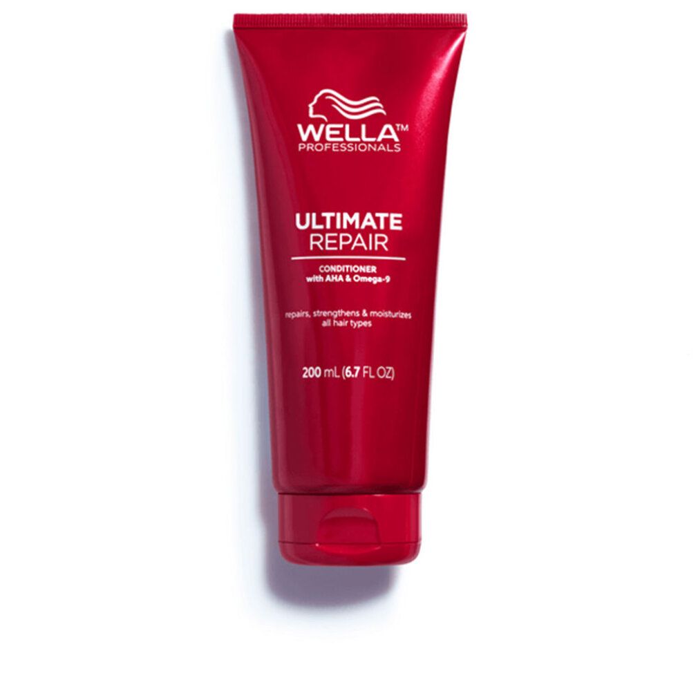 Rote Tube mit weißer Schrift. Aufschrift: Wella Professionals Ultimate Repair Conditioner. Volumen: 200 ml.