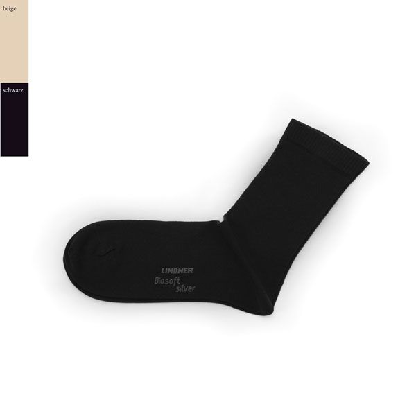 Schwarze Socke. Auf der Socke steht: LINDNER, Diasoft, silver.