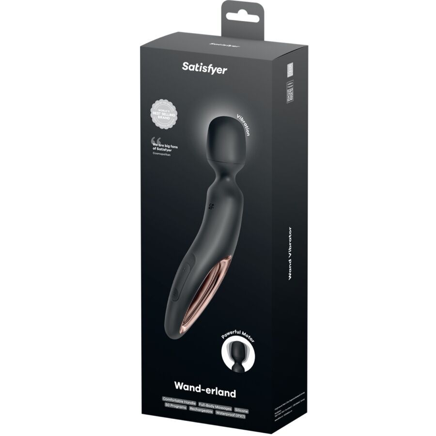 Verpackung des Satisfyer Erland Stab-Massagers mit Produktabbildung und Details.