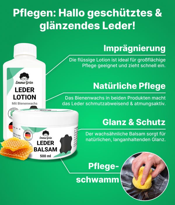 Emma Grün® Lederpflege Komplettset mit Reiniger, Lotion & Balsam
