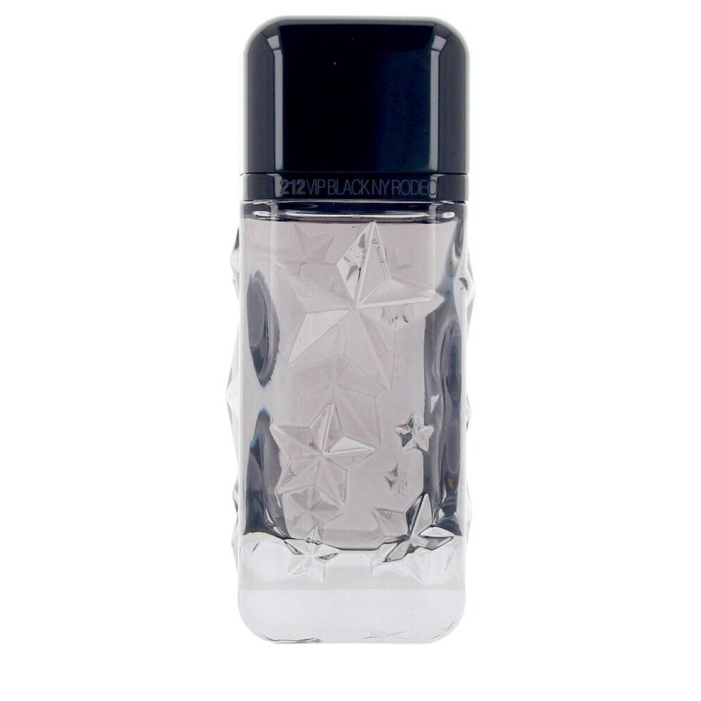 Transparenter Flakon mit Sternenmuster. Oben steht "212 VIP BLACK NY RODEO".