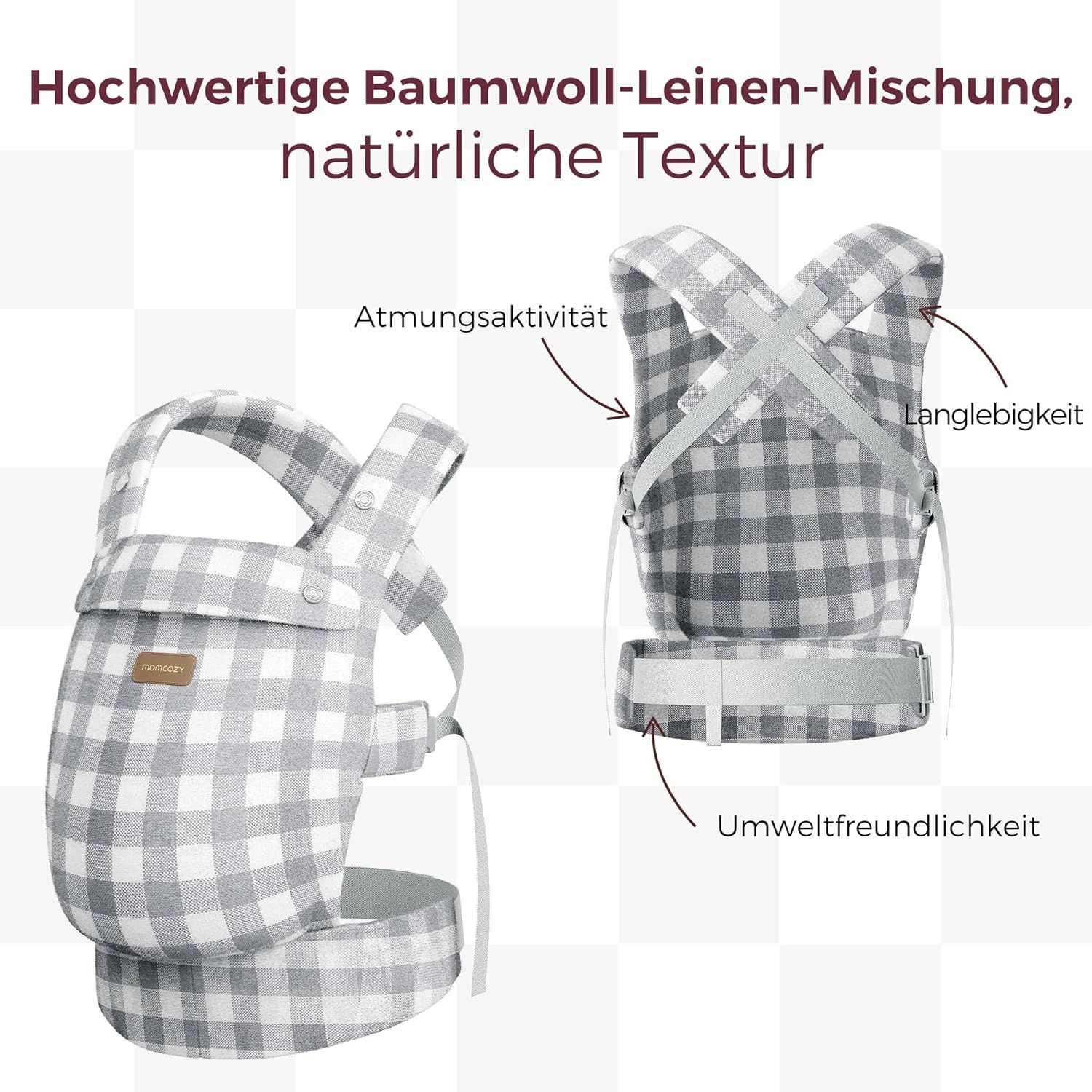 Momcozy Baby Trage - Leichte & Atmungsaktive Karomuster-Blau-Grau