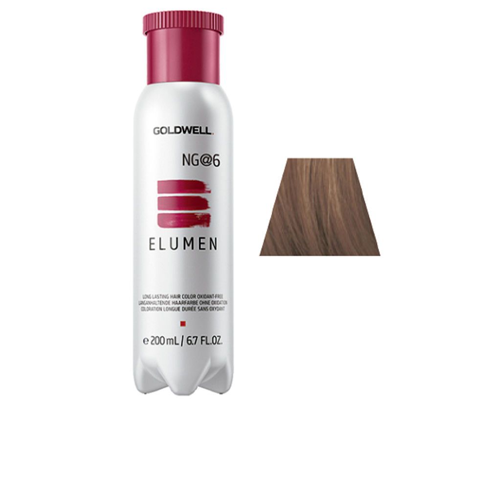 Flasche ELUMEN Haarfarbe, NG@6, mit Farbmuster. Oxidationsmittelfrei. Goldwell-Logo. 200 ml.
