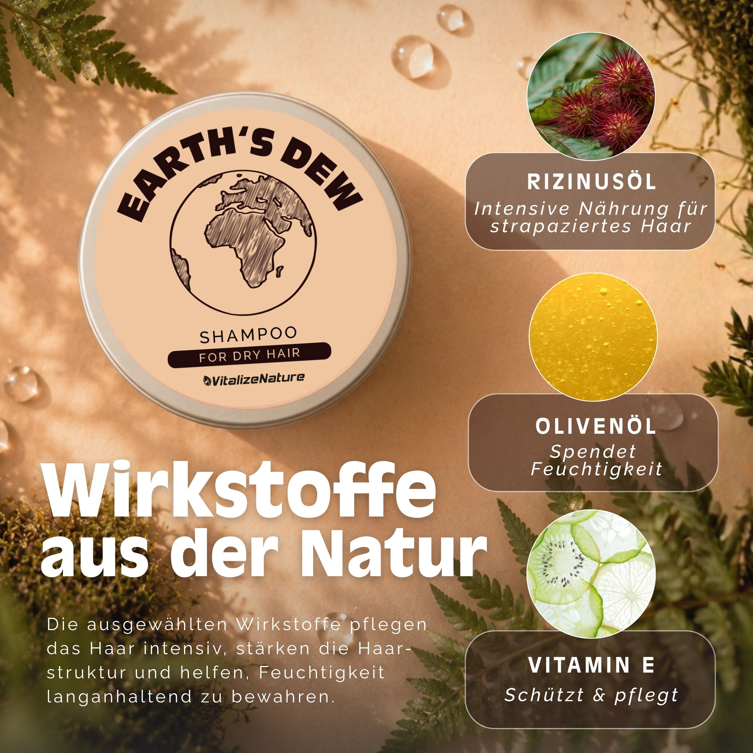 VitalizeNature Earth's Dew Shampoo Bar – Für trockenes Haar mit Rizinusöl