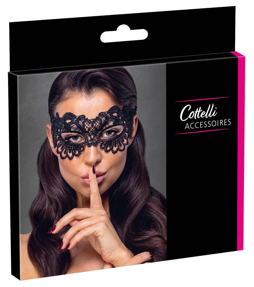 Verpackung mit einer Frau, die eine schwarze Augenmaske trägt. Auf der Verpackung steht "Cottelli Accessoires".