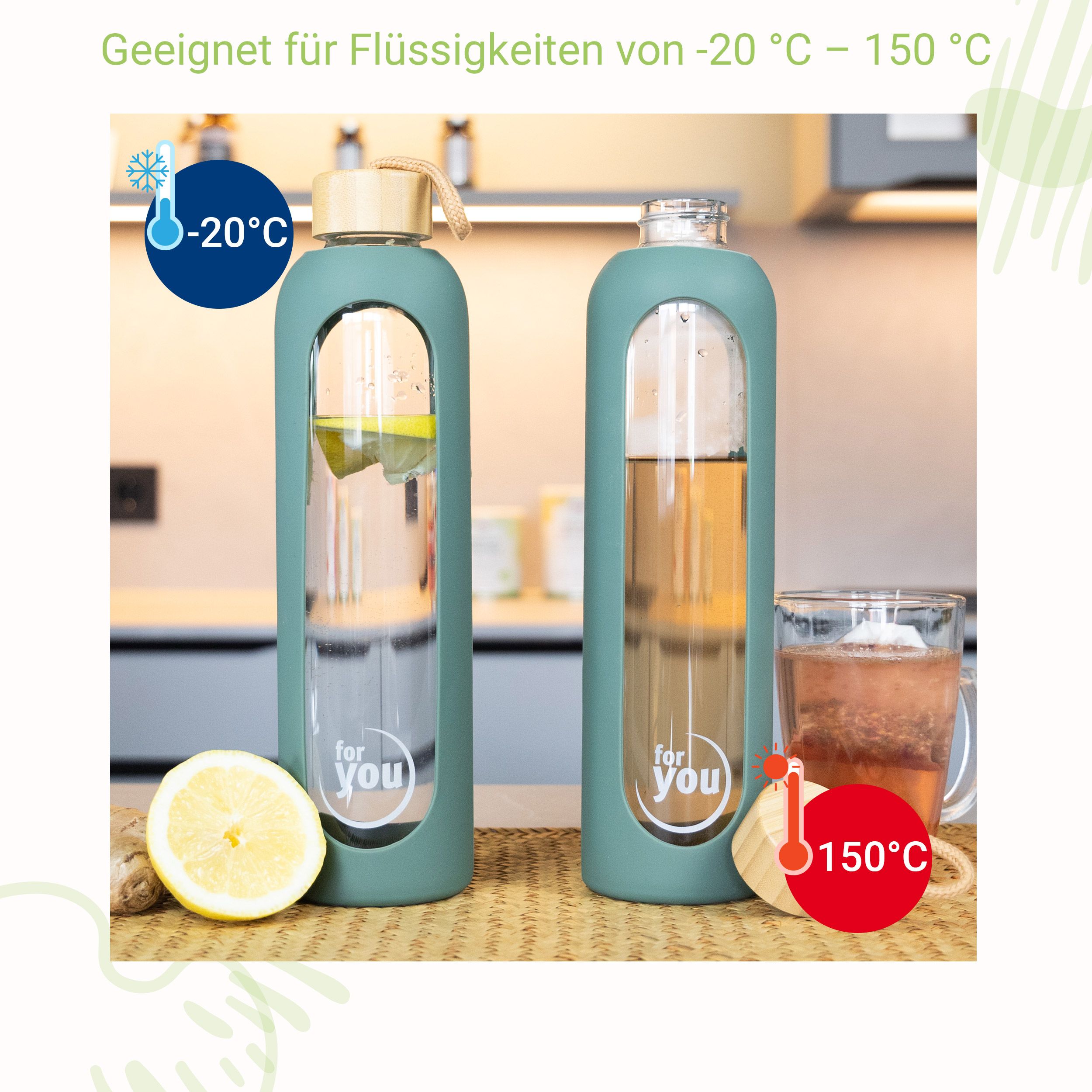 for you Nachhaltige Trinkflasche Dreierpack
