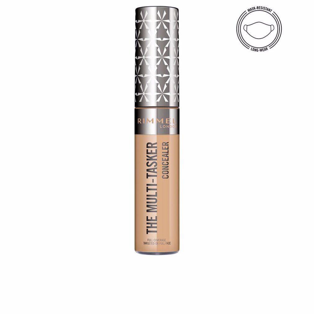 Rimmel London The Multi-Tasker Concealer 050-Sand. Beige Concealer-Tube mit silbernem Deckel. Maskenresistent, langanhaltend.