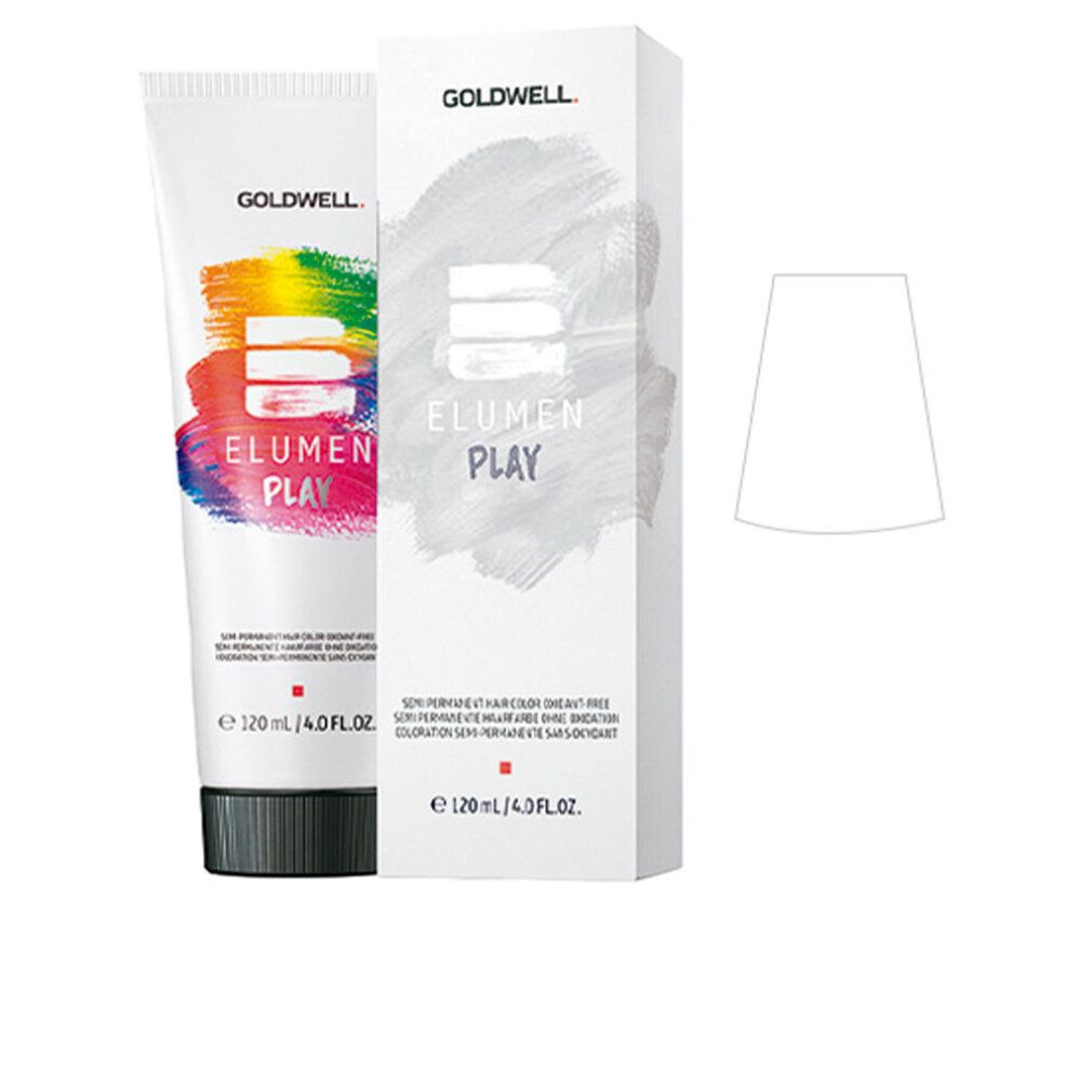 Goldwell ELUMEN PLAY Haarfarbe, Tube und Verpackung. Farbverlauf, Schriftzug, 120 ml.
