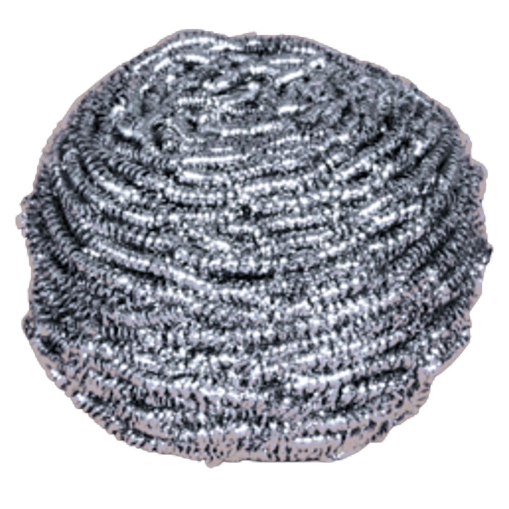 Runde, silberfarbene Edelstahlspirale. Die Oberfläche ist gewellt und besteht aus eng gewickelten Metallfäden.