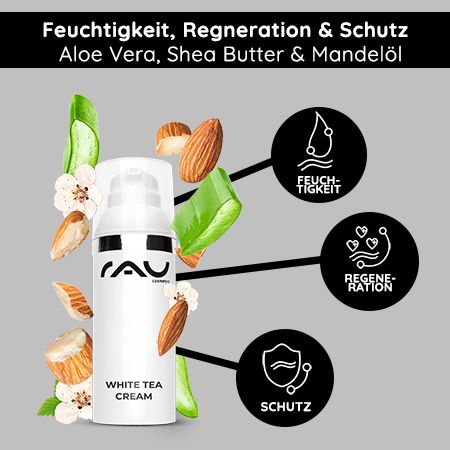 RAU Cosmetics White Tea Cream - Antifaltencreme mit Weißem Tee, Aloe Vera, Shea Butter & Panthenol