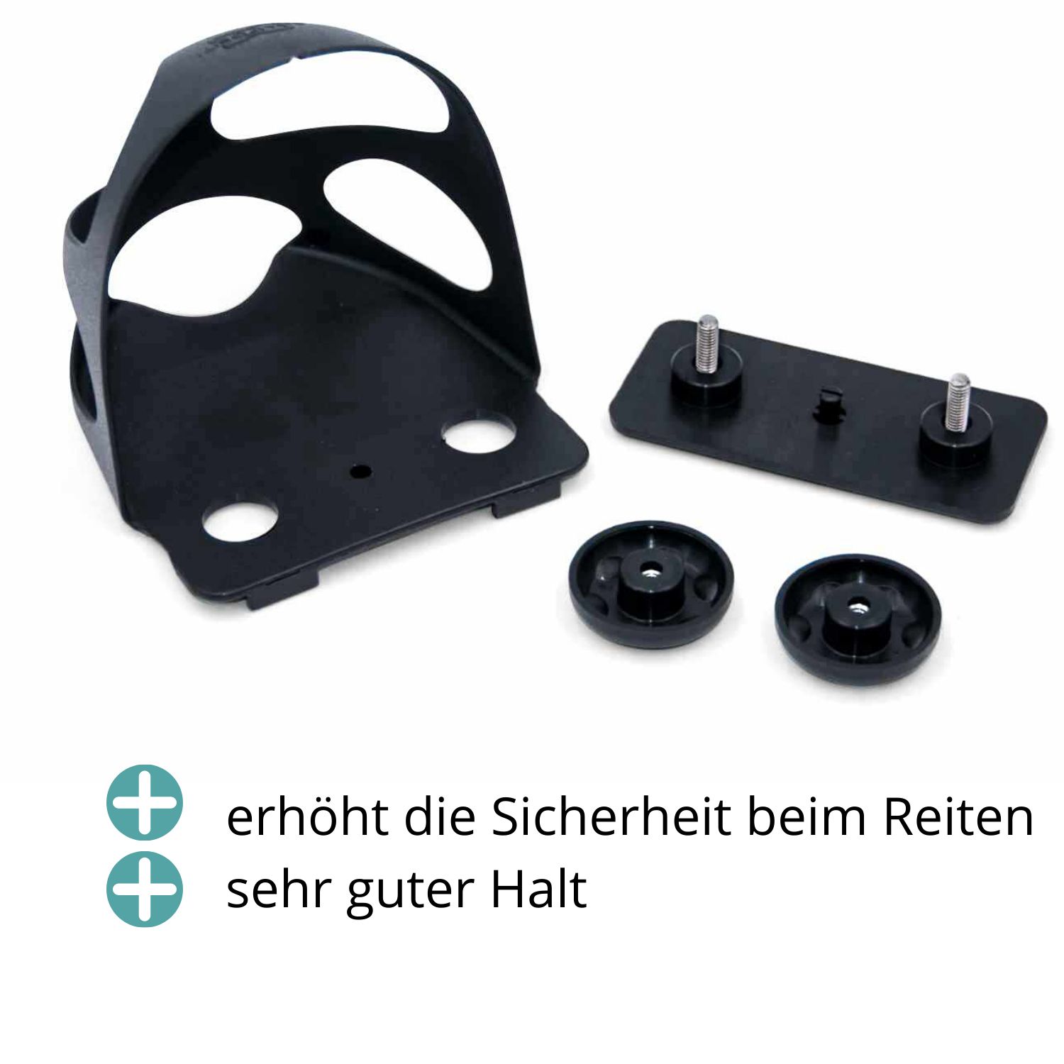 Schwarze Steigbügeleinlage mit Einzelteilen. Erhöht die Sicherheit beim Reiten. Sehr guter Halt.