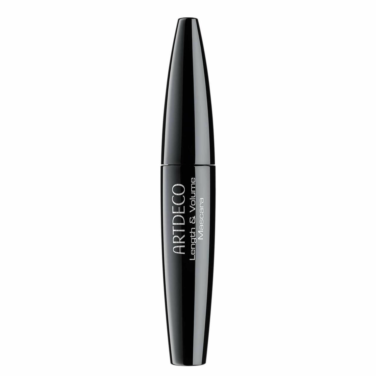Schwarze Mascara-Tube mit weißer Schrift. Auf der Tube steht "ARTDECO Length & Volume Mascara".