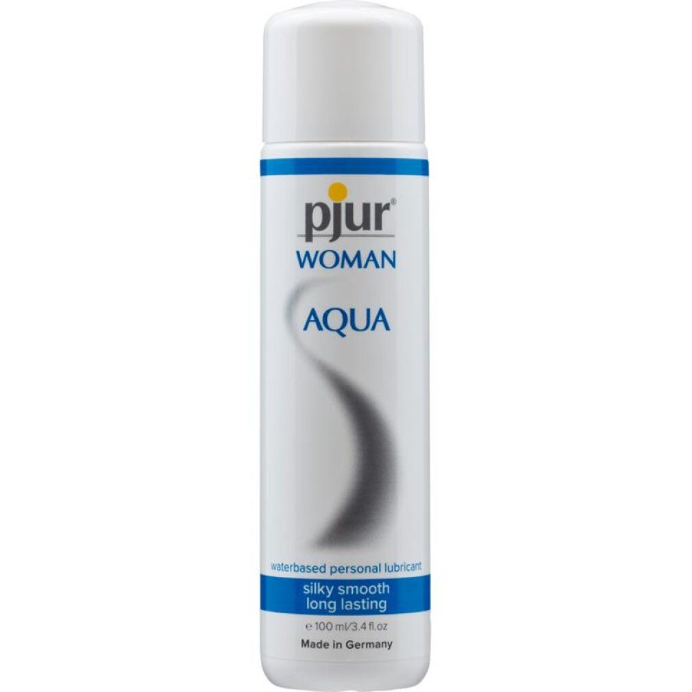 pjur WOMAN Aqua Gleitmittel, 100ml Flasche mit blauer Welle.