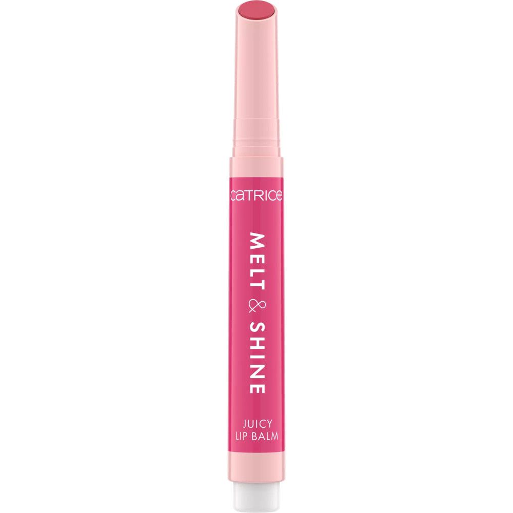 Catrice Melt & Shine Juicy Lip Balm. Rosa Lippenbalsam-Stift. Produktname und Marke sichtbar.