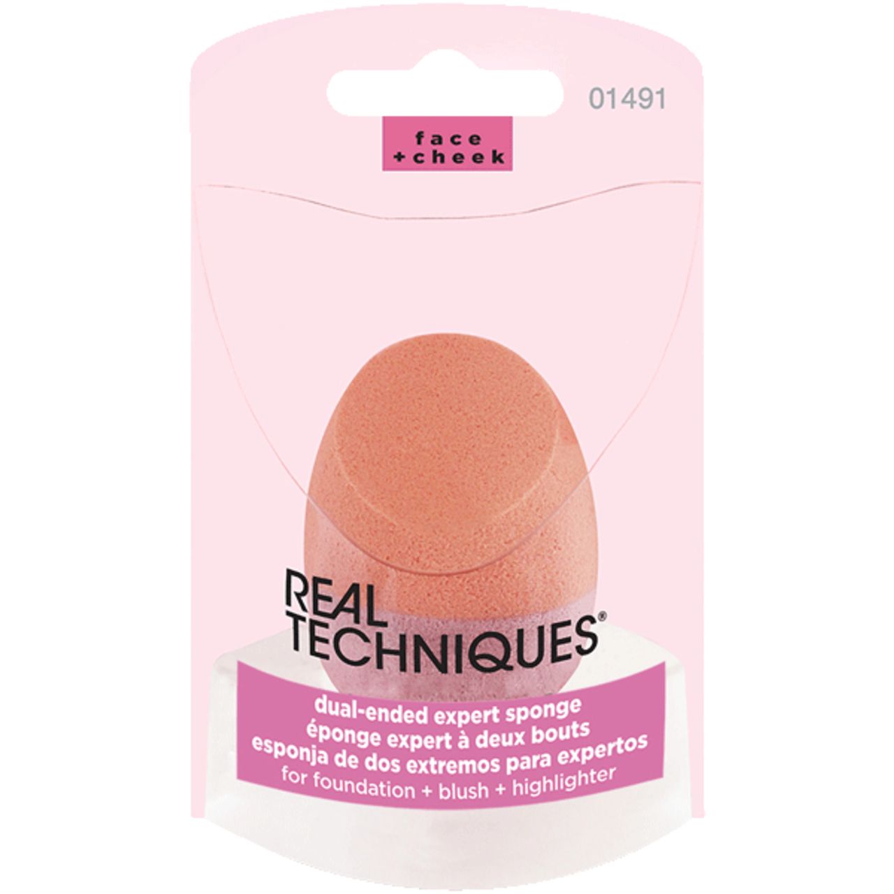Verpackung mit Make-up-Schwamm. Marke: Real Techniques. Text: dual-ended expert sponge.