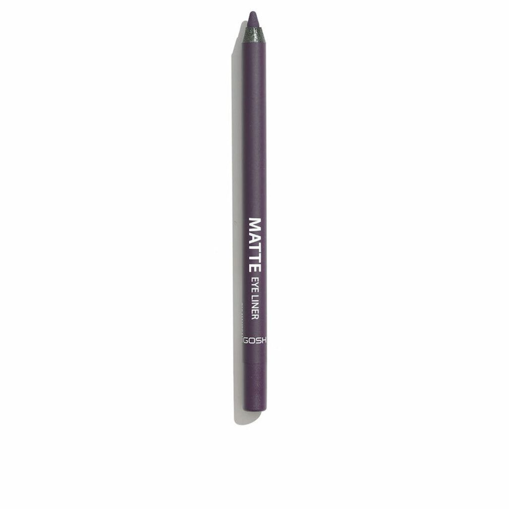 Matte Kajalstift, staubiges Violett. Zylindrische Form, dunkelviolett. Beschriftung: MATTE EYE LINER, GOSH.