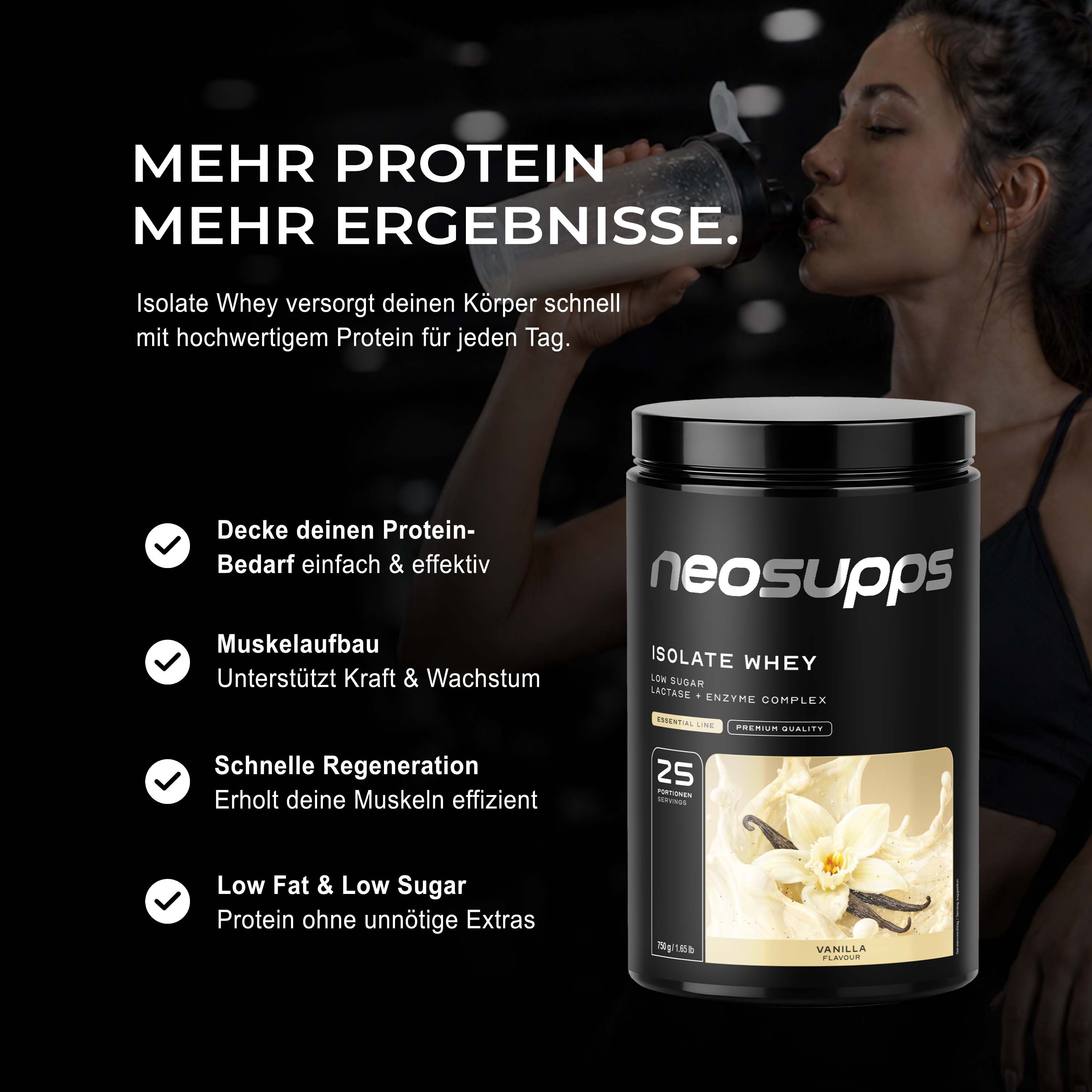 Neosupps Isolate Whey Protein Pulver Vanilla, 750g,  Protein pro Portion