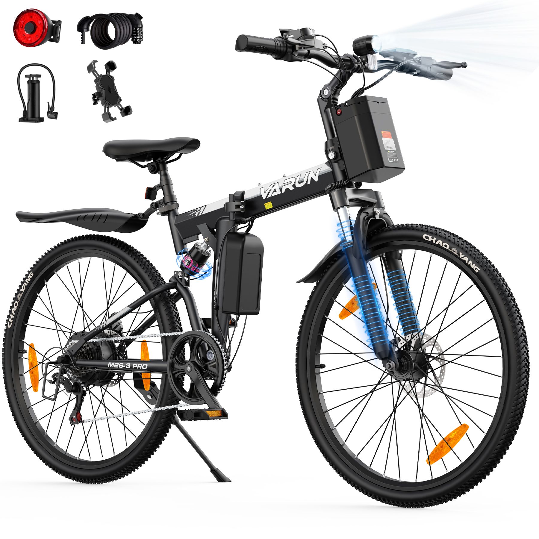 VARUN M26-3 PRO Faltbares E-Bike, 48V 7,8Ah Akku, Vollfederung