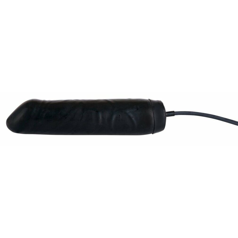 Schwarzer, aufblasbarer Dildo. Latex-Material. Geriffelte Oberfläche. Mit Schlauchanschluss.