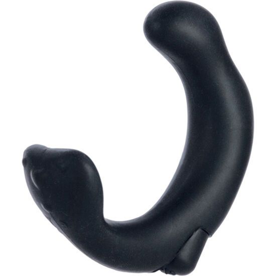 Schwarzer Prostata-Stimulator. U-Form, Silikon. Auf weißem Hintergrund.