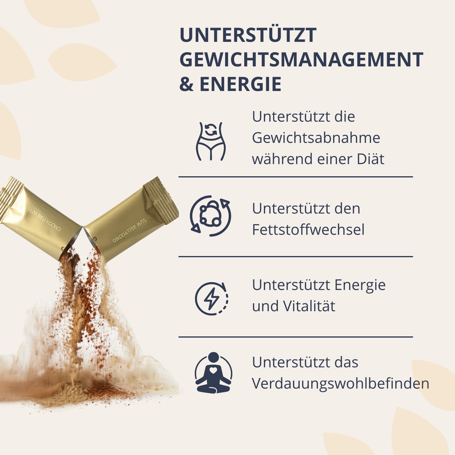 Golden Tree SlimBellyccino unterstützt Gewichtsmanagement, Fettstoffwechsel, Energie, Vitalität, Verdauung.