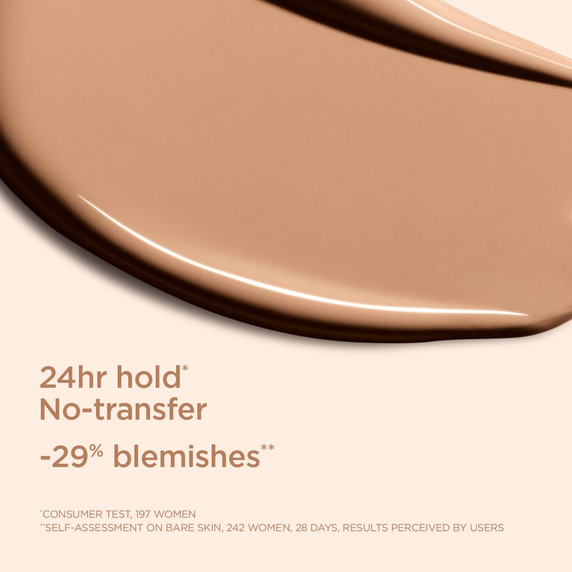 Texturprobe des Clarins Skin Illusion Full Coverage Make-ups. Hält 24h, überträgt nicht.