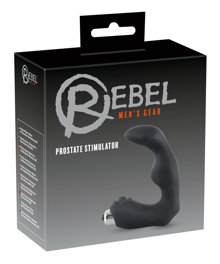 Verpackung mit Vibrator. Text: Rebel, Men's Gear, Prostate Stimulator.