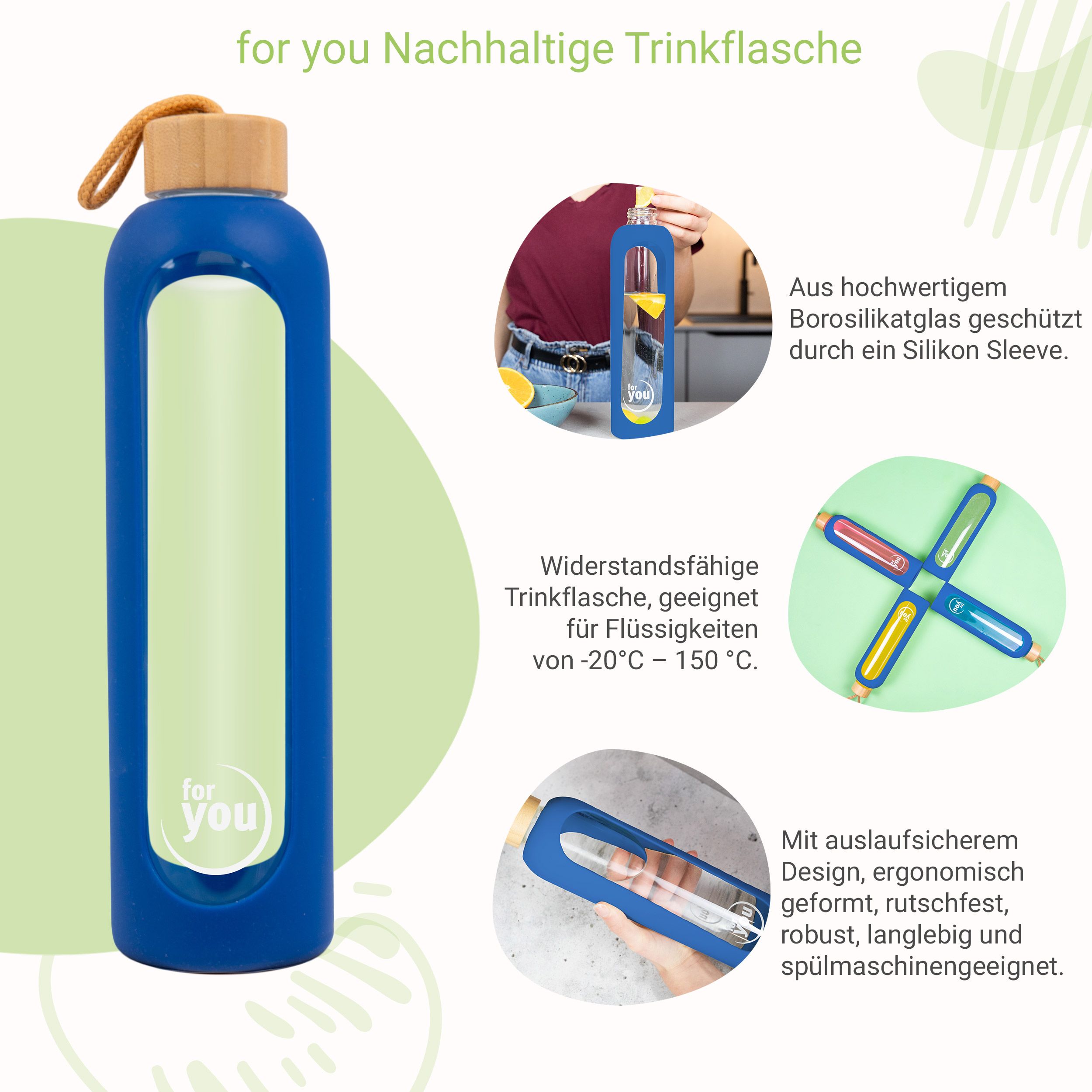 for you Nachhaltige Trinkflasche Dreierpack