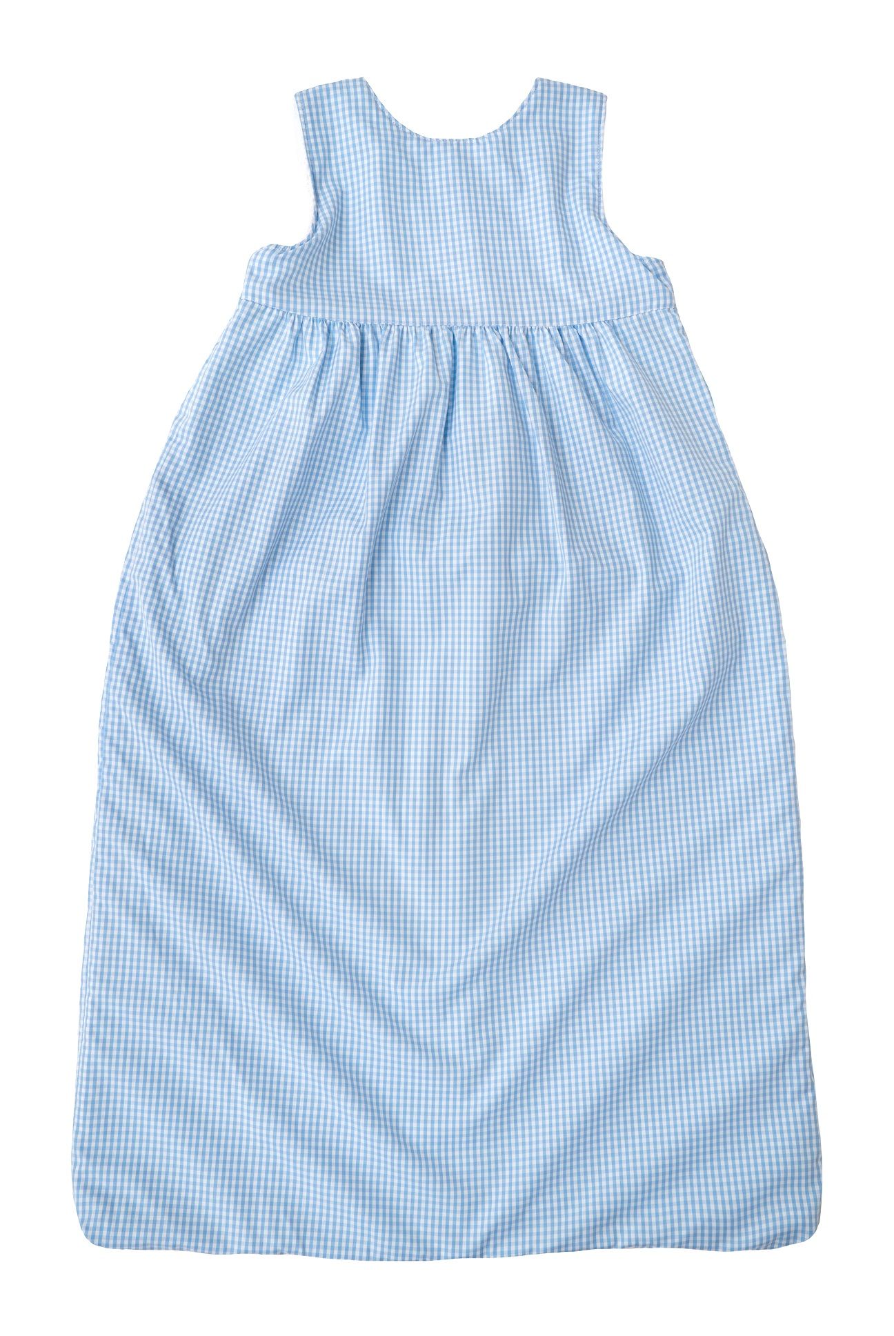 Blau karierter Schlafsack. Baumwollstoff. Rundhalsausschnitt. Ohne Reißverschluss.