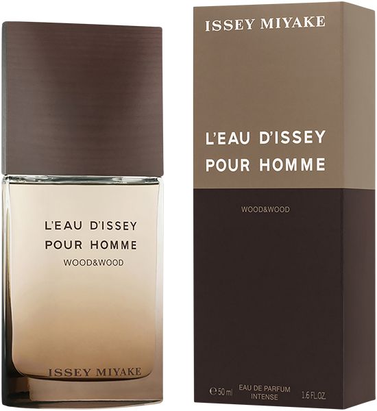 Flakon und Verpackung. Aufschrift: L'EAU D'ISSEY POUR HOMME WOOD&WOOD. Marke: Issey Miyake. Volumen: 50 ml.