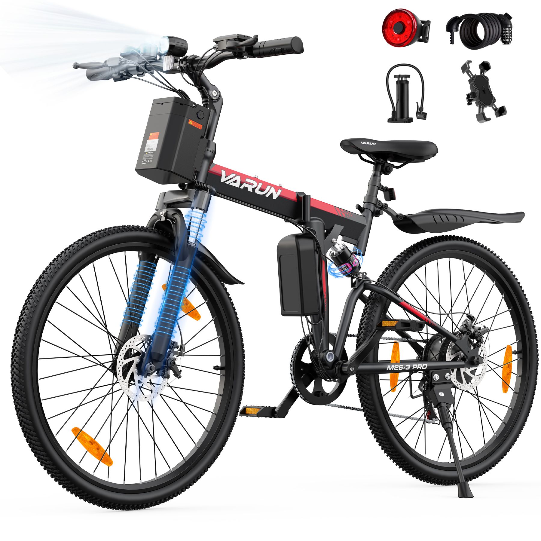 VARUN M26-3 PRO Faltbares E-Bike, 48V 7,8Ah Akku, Vollfederung