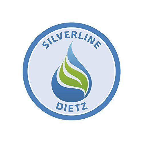 Runder Aufkleber mit blauem Rand. Logo mit Tropfen und Blättern. Schriftzug: SilverLine, Dietz.