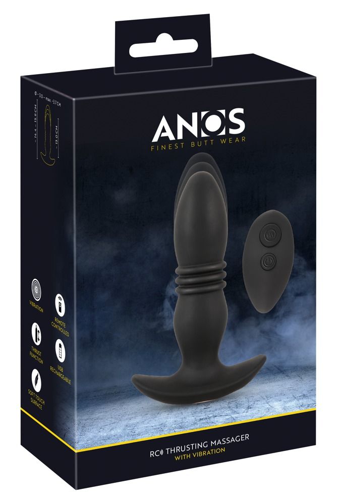 Verpackung für ein Wellness-Produkt. Schwarze Box mit Produktabbildung, Fernbedienung und Produktmerkmalen.
