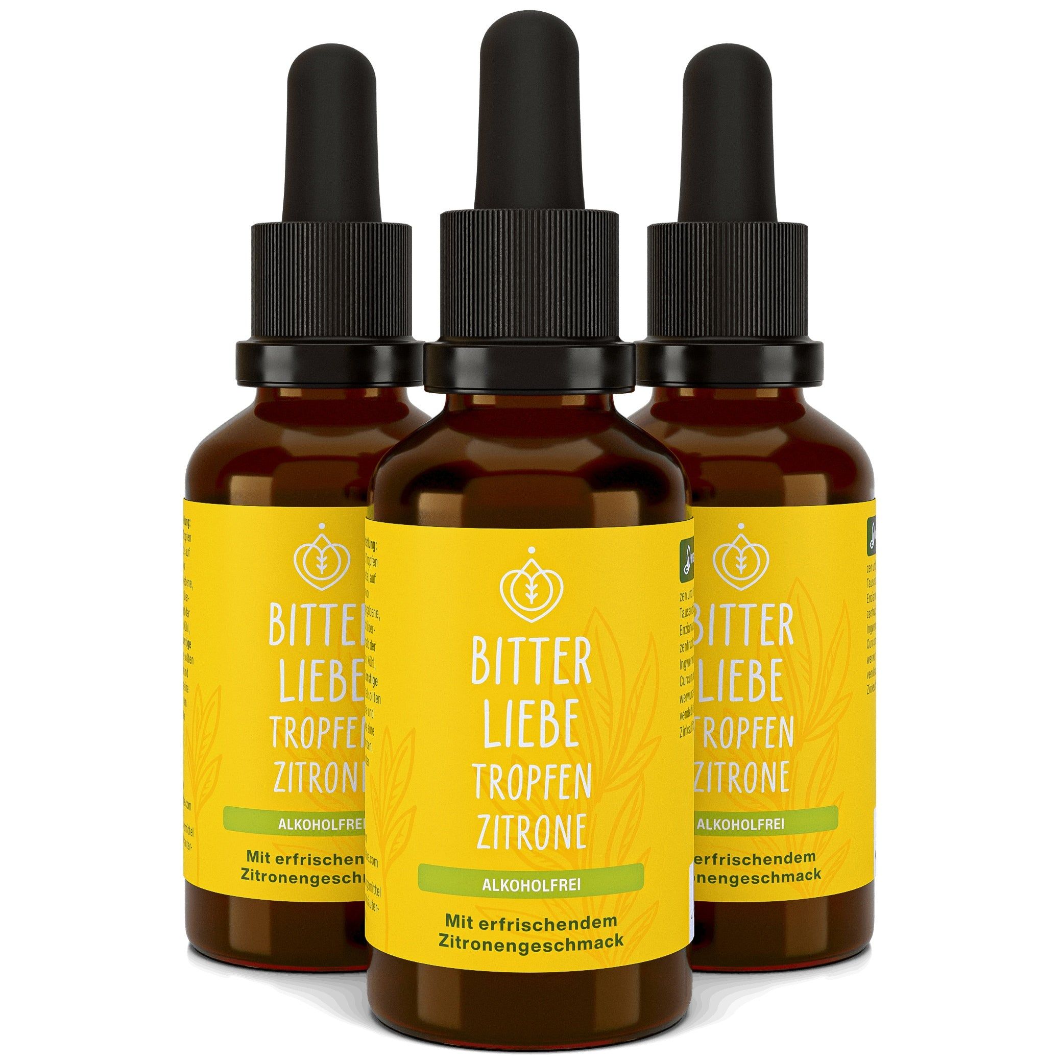 BitterLiebe - Tropfen Zitrone Alkoholfrei - Bitterstoffe Tropfen mit Zink - vegan