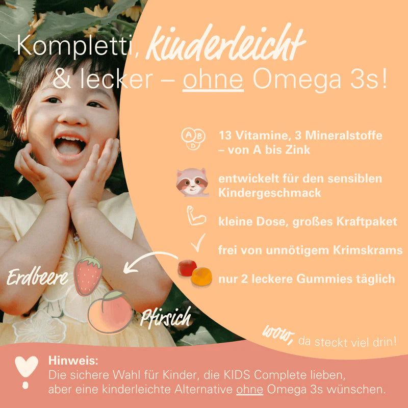 WOWTAMINS Kids Multi Gummies: 13 Vitamine, 3 Mineralstoffe, entwickelt für Kinder, Erdbeer-Pfirsich-Geschmack.