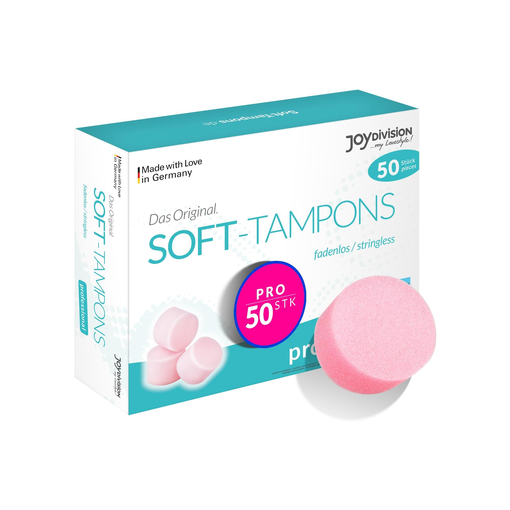 Verpackung JOYDIVISION Soft-Tampons Professional, 50 Stück, fadenlos.