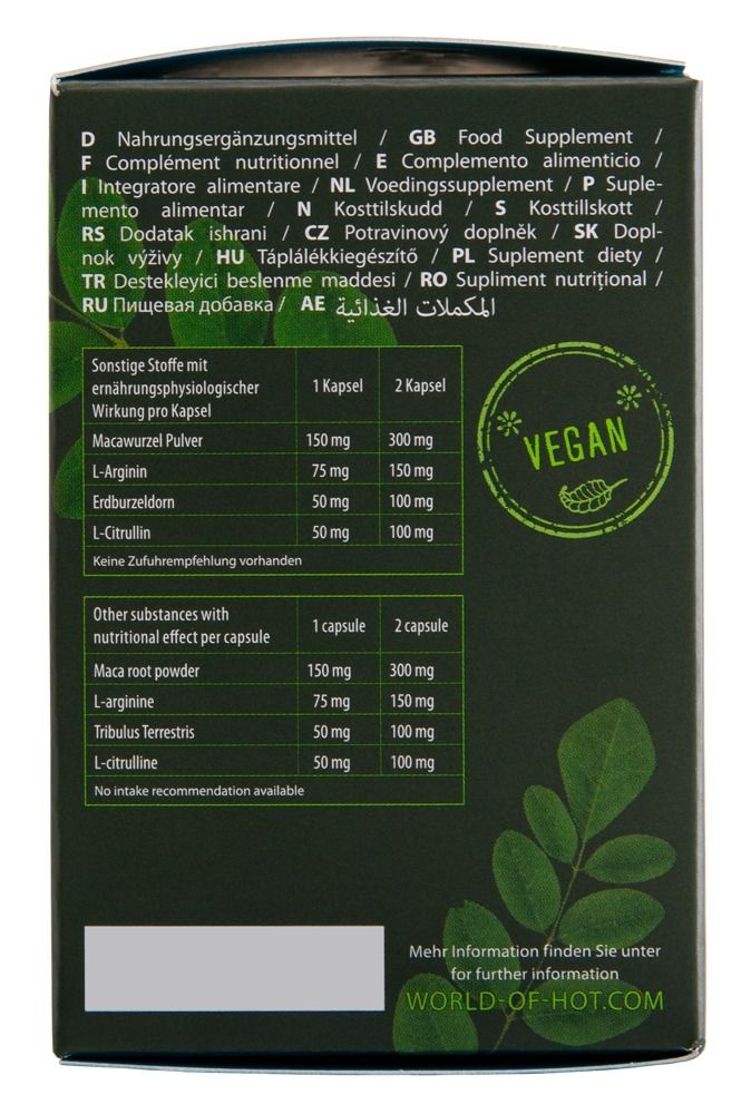 Rückseite der Verpackung mit Inhaltsstoffen und Nährwertangaben. Enthält veganes Logo.