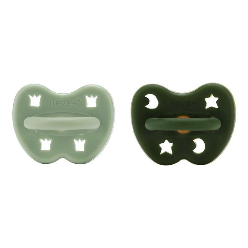 Hevea Schnuller rund ab 3 Monate 2er-Pack Moss Green + Deep Forrest Green