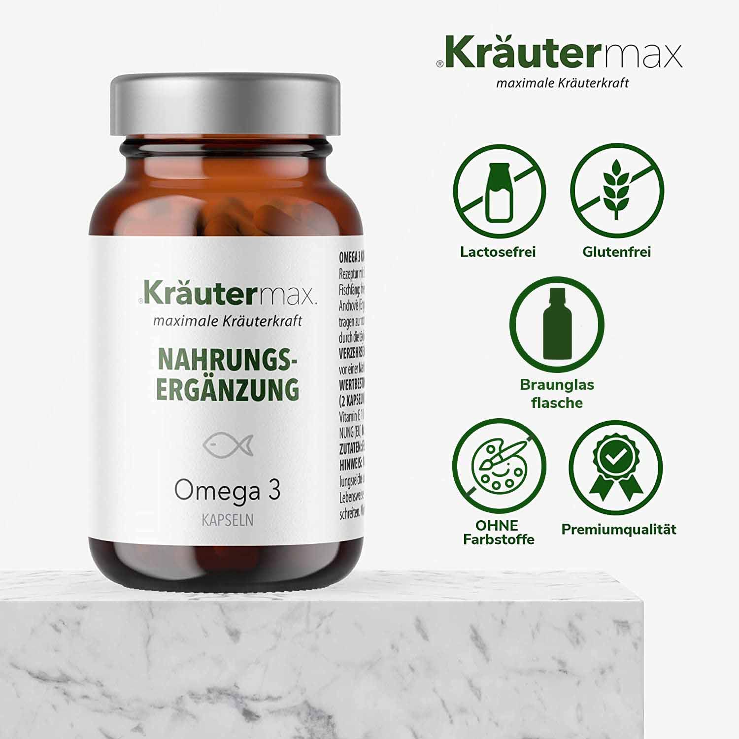 Kräutermax Omega 3 Fettsäuren 1000 mg EPA DHA Kapseln, zertifizierter Fischfang
