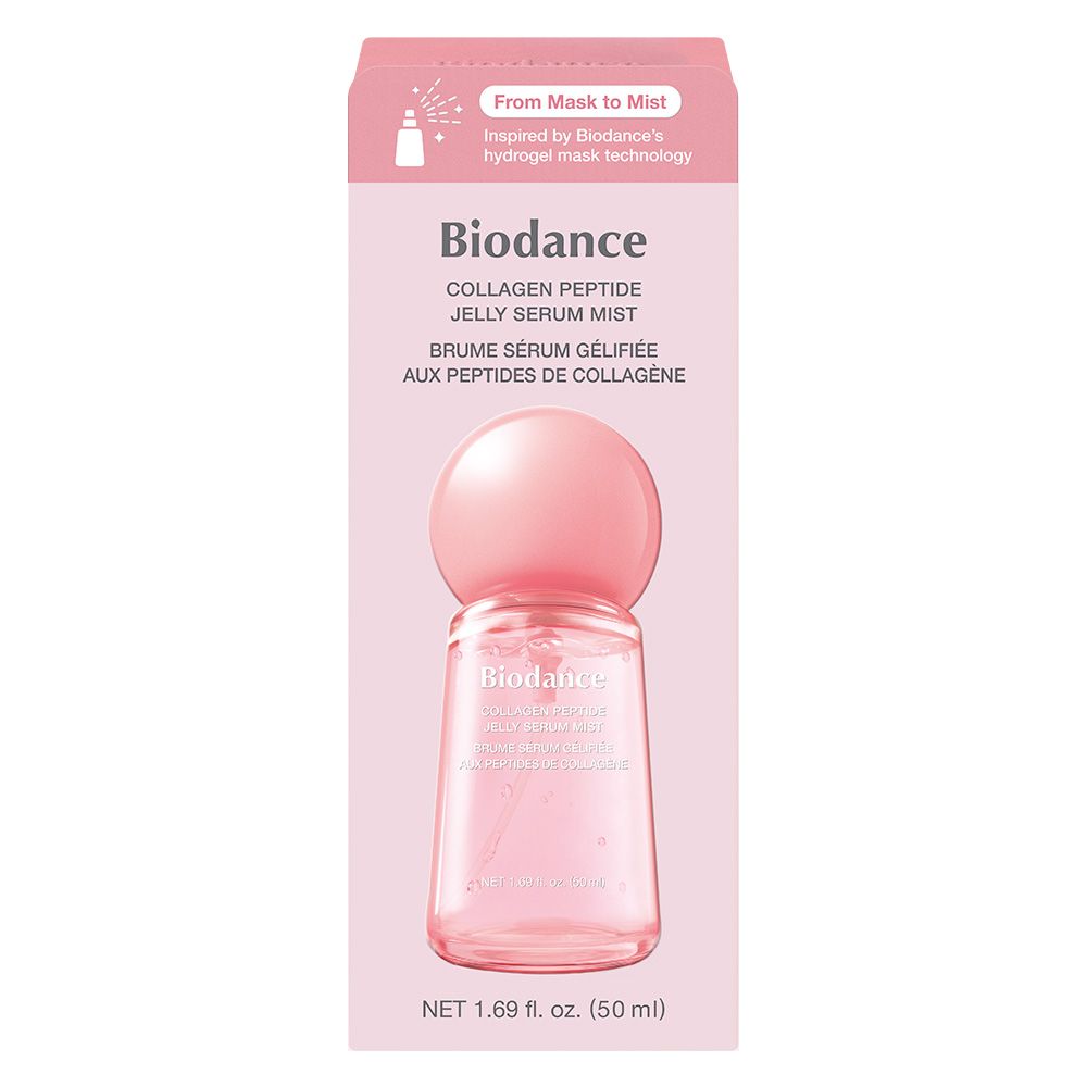 Biodance Collagen Peptide Jelly Serum Mist in rosa Flakon mit Kugelverschluss. 50 ml.