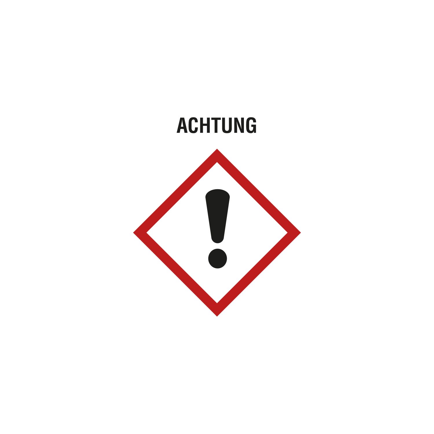 Warnsymbol in Form eines roten Diamanten mit einem Ausrufezeichen. Oben steht das Wort "ACHTUNG".