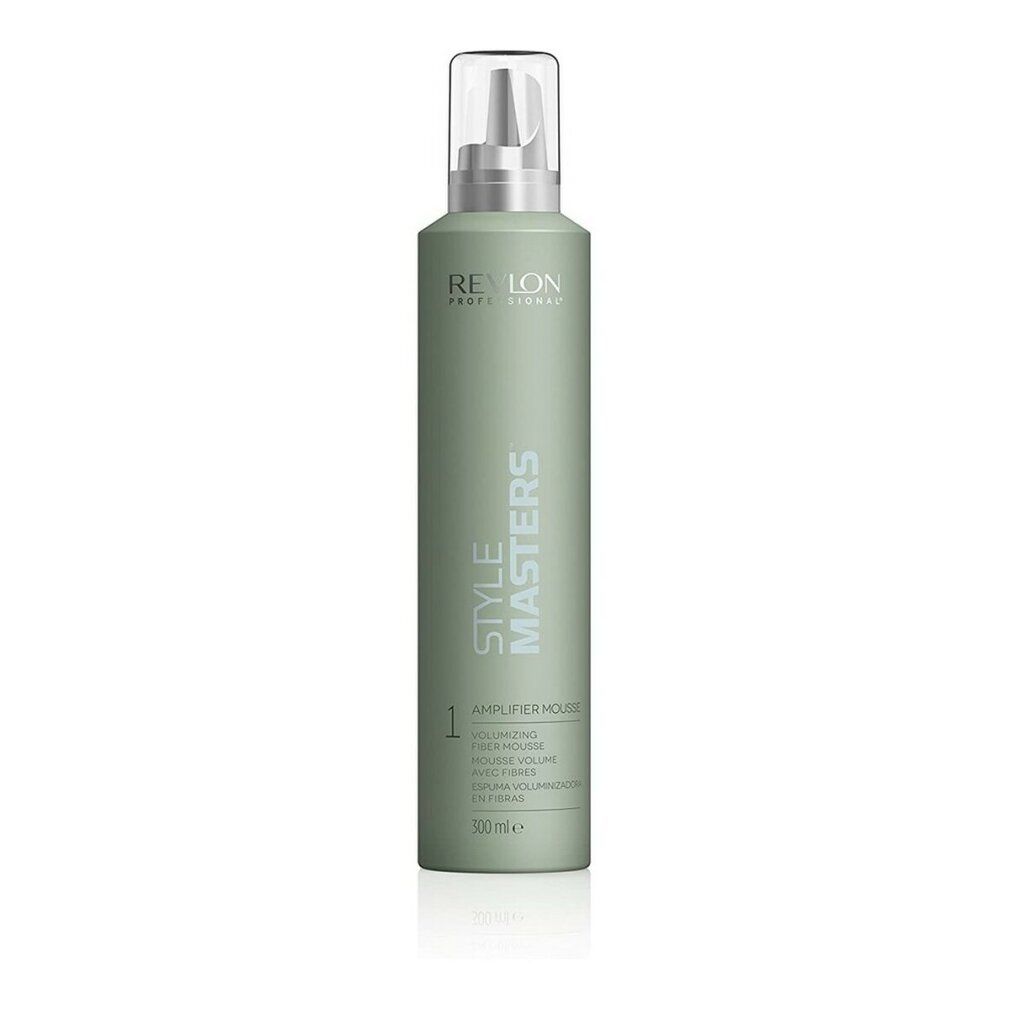 Grüne Flasche mit Sprühkopf. Aufschrift: Revlon Professional, Style Masters, Amplifier Mousse. Volumenangabe: 300ml.