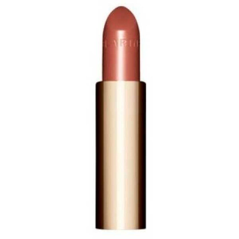 Lippenstift mit rosafarbenem Stift und goldfarbener Hülse. Auf dem Stift ist ein Markenname eingraviert.