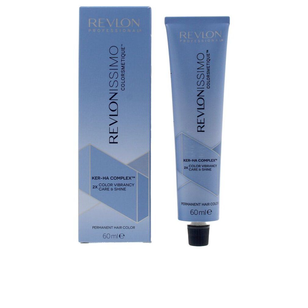 Haarfärbemittel-Tube und -Schachtel. Aufschrift: Revlonissimo Colorsmetique. Farbe: 5,12-Light Pearly Brown. 60 ml.